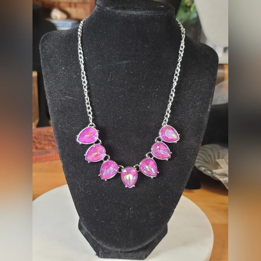 Statement Purple Teardrop Necklace Set - Picture 1 of 3